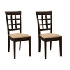 17 Inch Side Dining Chair, Set of 2, Lattice Back Brown Wood, Tan Fabric By Casagear Home