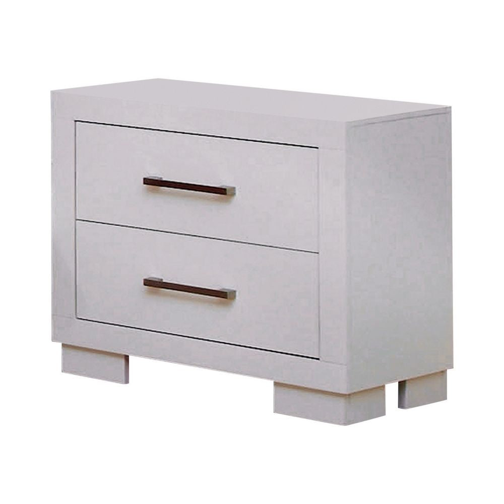 Bela 26 Inch 2 Drawer Nightstand, Felt Lined, Silver Handles, Crisp White By Casagear Home