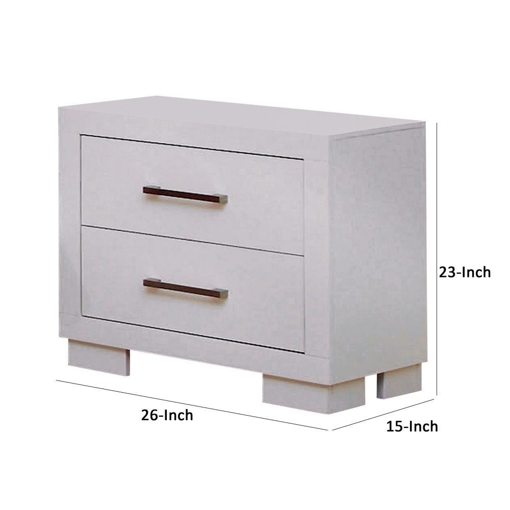 Bela 26 Inch 2 Drawer Nightstand Felt Lined Silver Handles Crisp White By Casagear Home BM296751