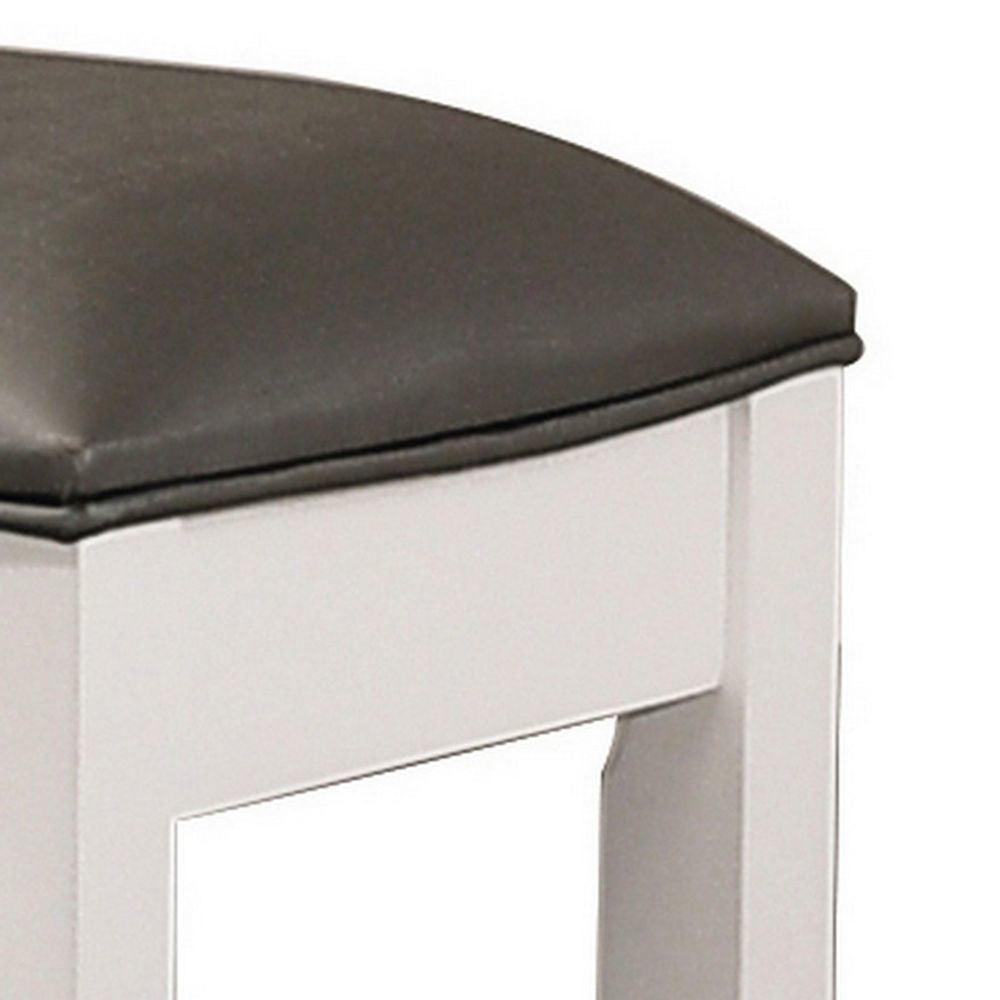 18 Inch Vanity Stool Foam Cushion White Frame Metallic Gray Faux Leather By Casagear Home BM296763