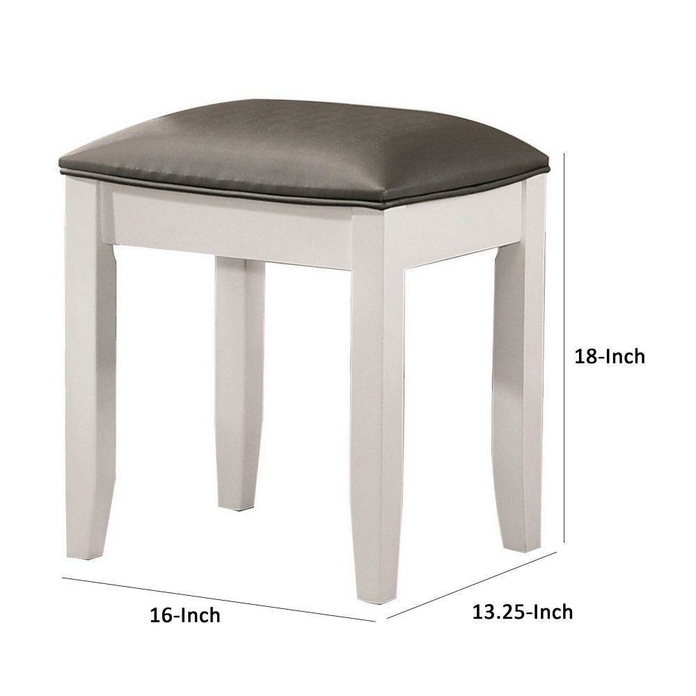 18 Inch Vanity Stool Foam Cushion White Frame Metallic Gray Faux Leather By Casagear Home BM296763