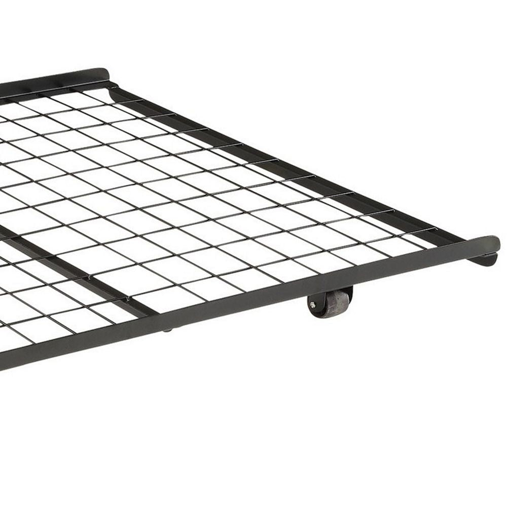 Twin Trundle Bed Frame Rolling Caster Wheels Sturdy Gridlike Frame Black By Casagear Home BM296778