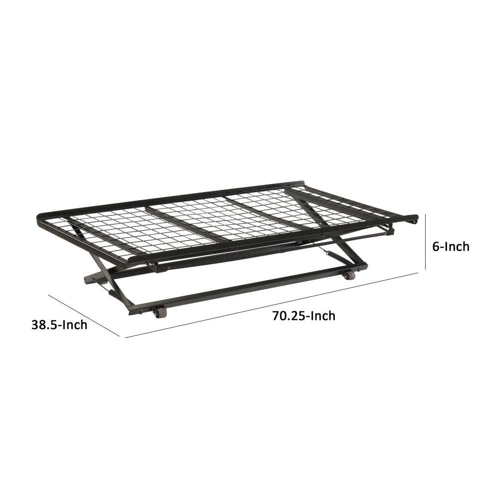 Pop Up Trundle Bed Rolling Wheels Easily Adjustable Height Black Finish By Casagear Home BM296779