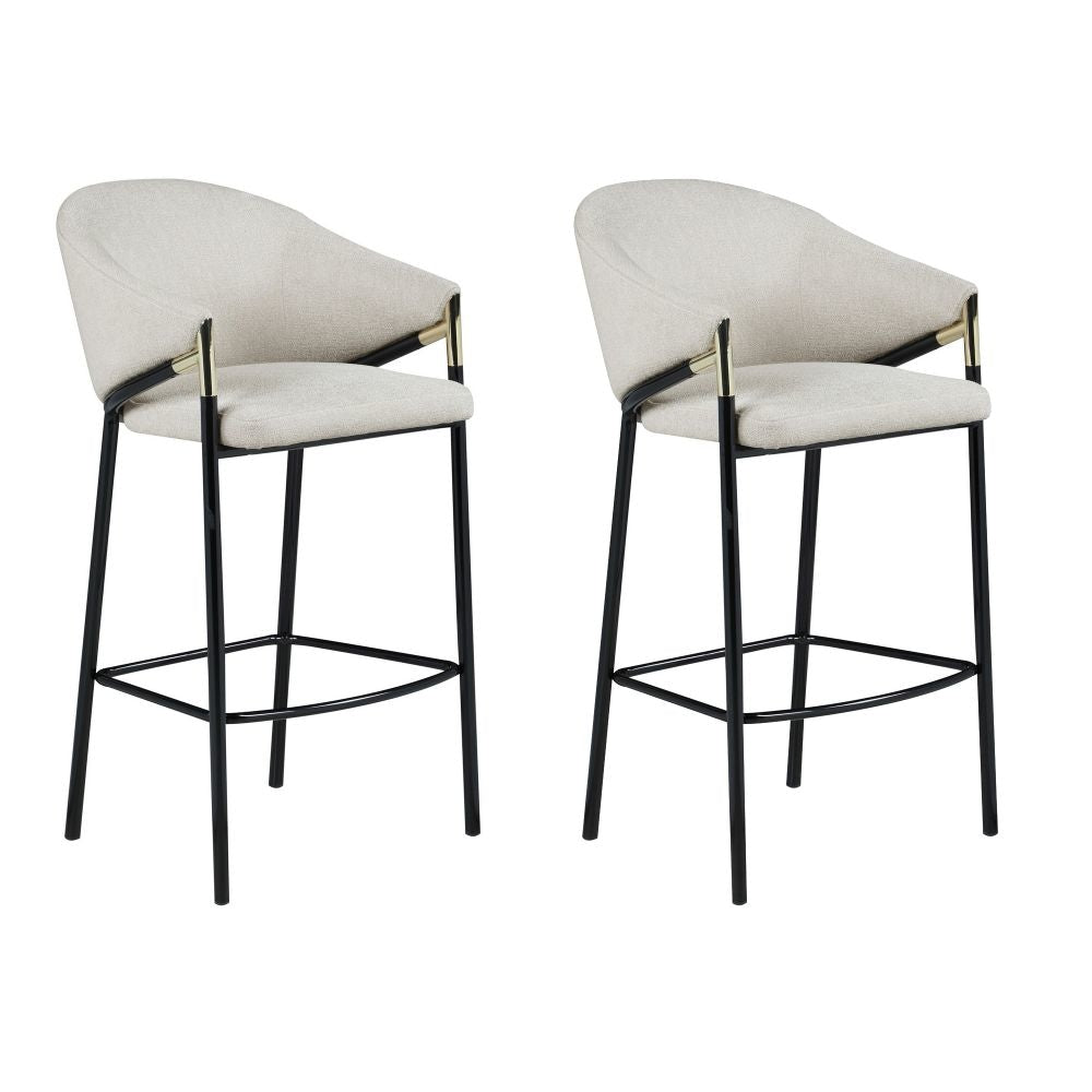 Fil 30 Inch Sloped Arm Barstools, Set of 2, Padded Curved Back, Beige Linen By Casagear Home