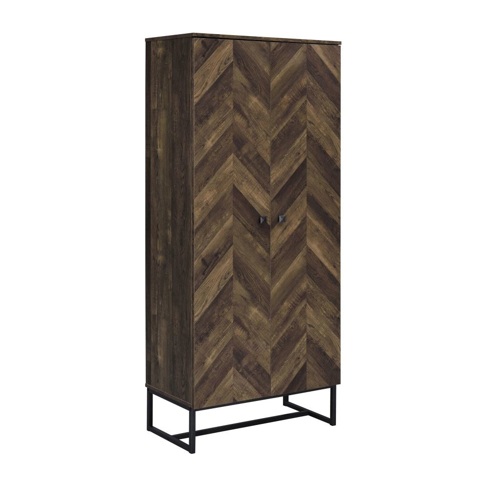 Akk 71 Inch 2 Door Tall Wardrobe Cabinet, Sled Legs, Chevron Wood Brown By Casagear Home