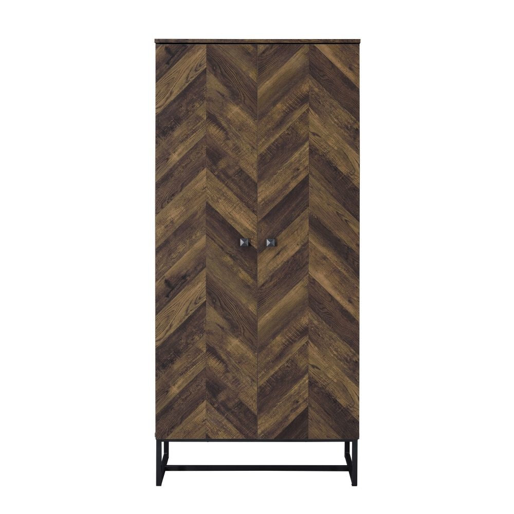 Akk 71 Inch 2 Door Tall Wardrobe Cabinet Sled Legs Chevron Wood Brown By Casagear Home BM296783