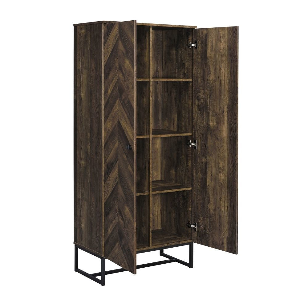 Akk 71 Inch 2 Door Tall Wardrobe Cabinet Sled Legs Chevron Wood Brown By Casagear Home BM296783