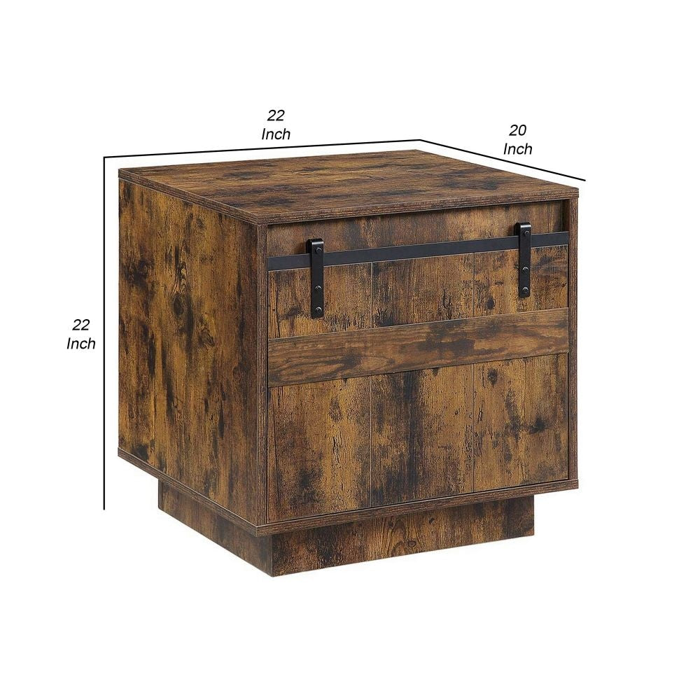 Rick 22 Inch Farmhouse Side End Table Barn like Door Rustic Oak Finish By Casagear Home BM296808