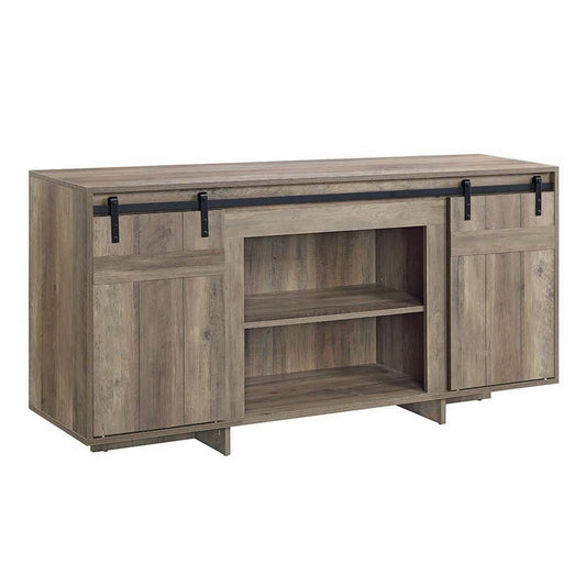 Rick 60 Inch TV Media Entertainment Console, 2 Farmhouse Barn Doors, Gray By Casagear Home