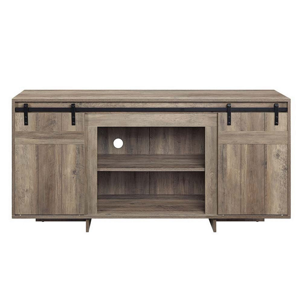 Rick 60 Inch TV Media Entertainment Console 2 Farmhouse Barn Doors Gray By Casagear Home BM296809