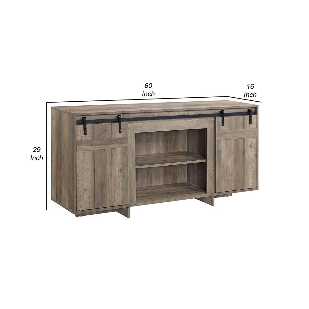 Rick 60 Inch TV Media Entertainment Console 2 Farmhouse Barn Doors Gray By Casagear Home BM296809