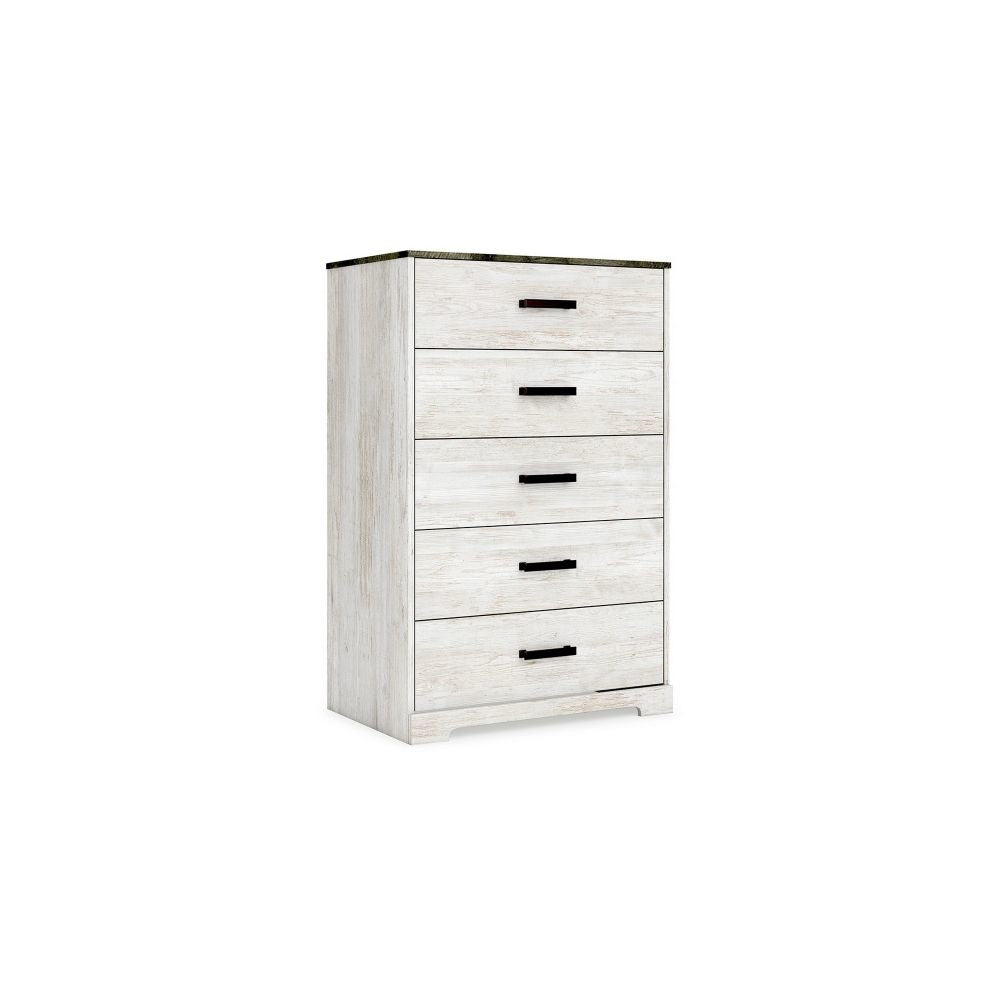 Wisp 46 Inch Tall Dresser Chest, 5 Drawers, Rustic Smooth White Finish By Casagear Home