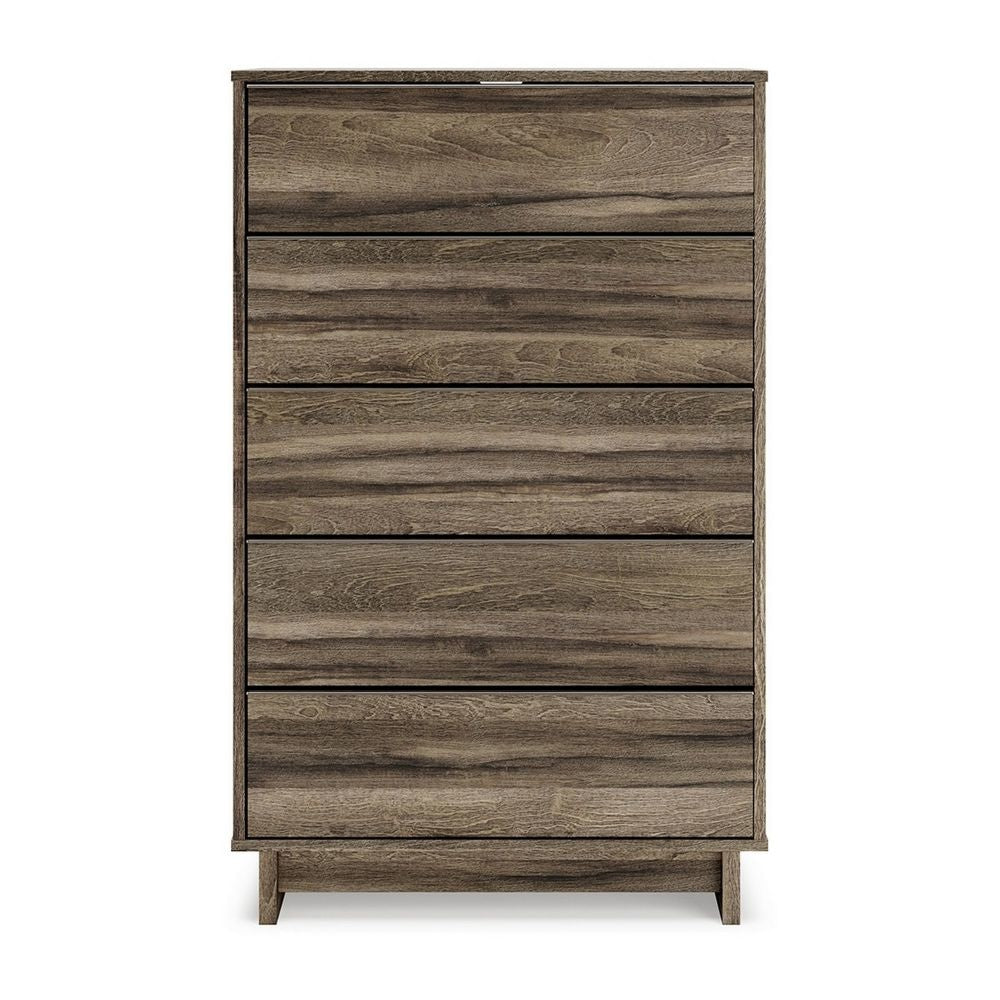 48 Inch Modern 5 Drawer Tall Dresser Chest Rustic Weathered Brown Frame By Casagear Home BM296897