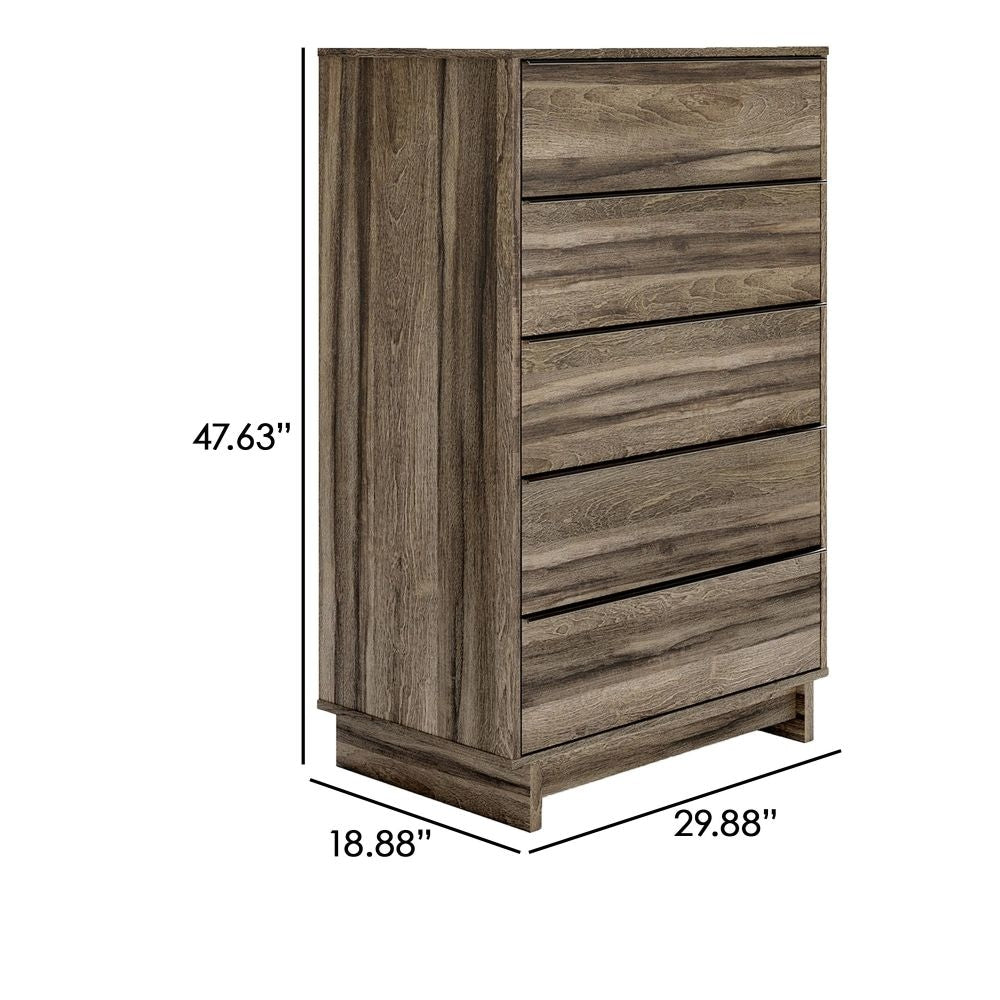 48 Inch Modern 5 Drawer Tall Dresser Chest Rustic Weathered Brown Frame By Casagear Home BM296897