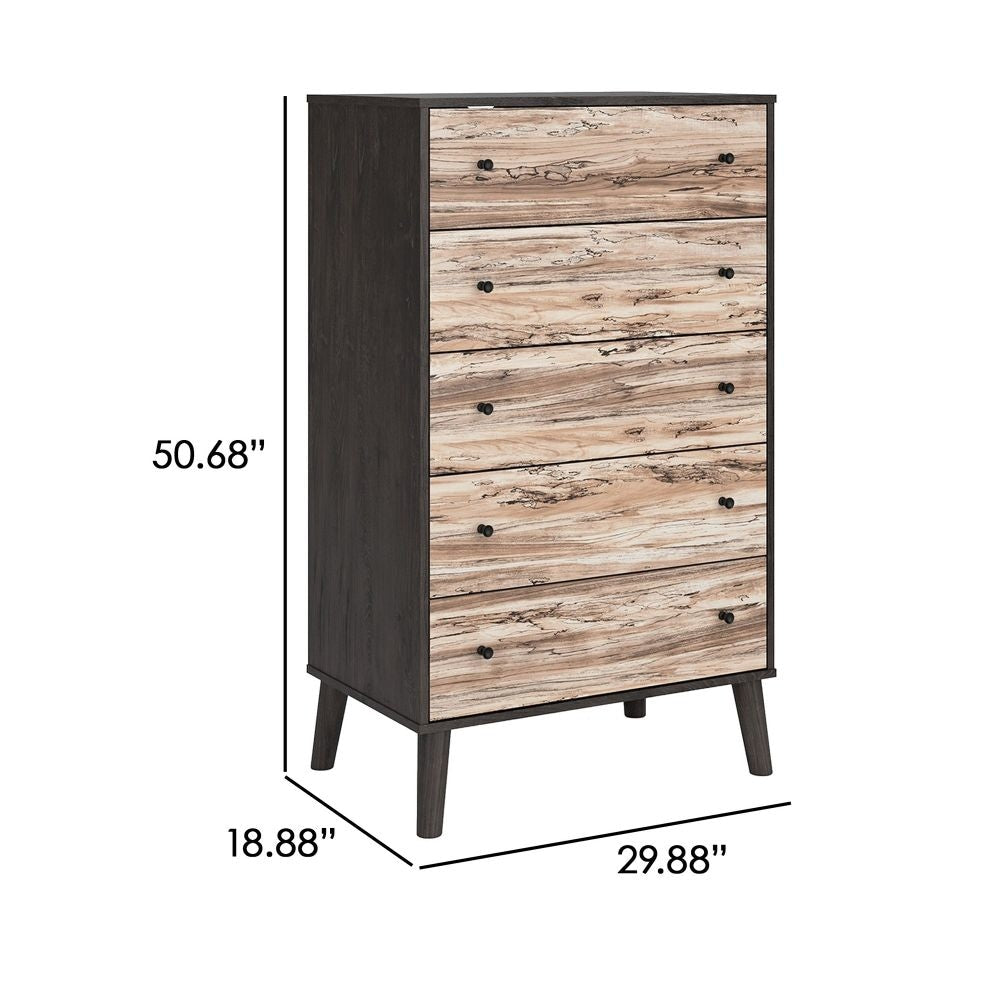 Asher 51 Inch Modern Tall Dresser Chest 5 Drawers Gray and Natural Brown By Casagear Home BM296902