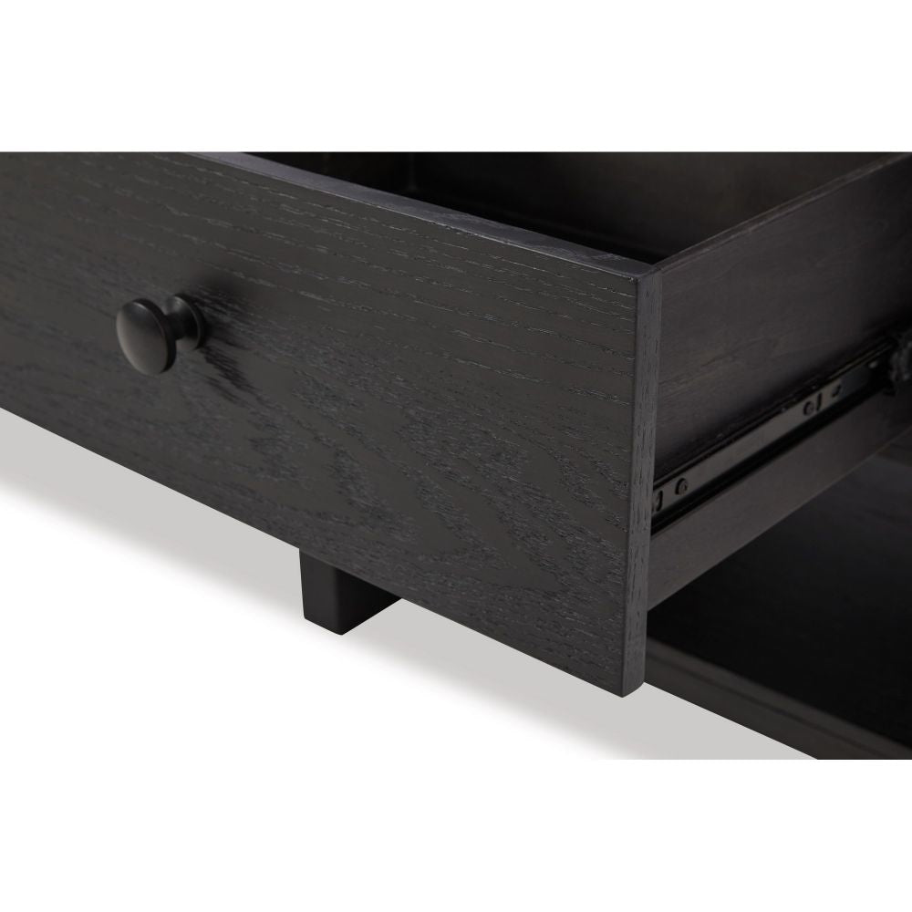 24 Inch Square Side End Table Wire Brushed Black Wood Single Drawer By Casagear Home BM296906