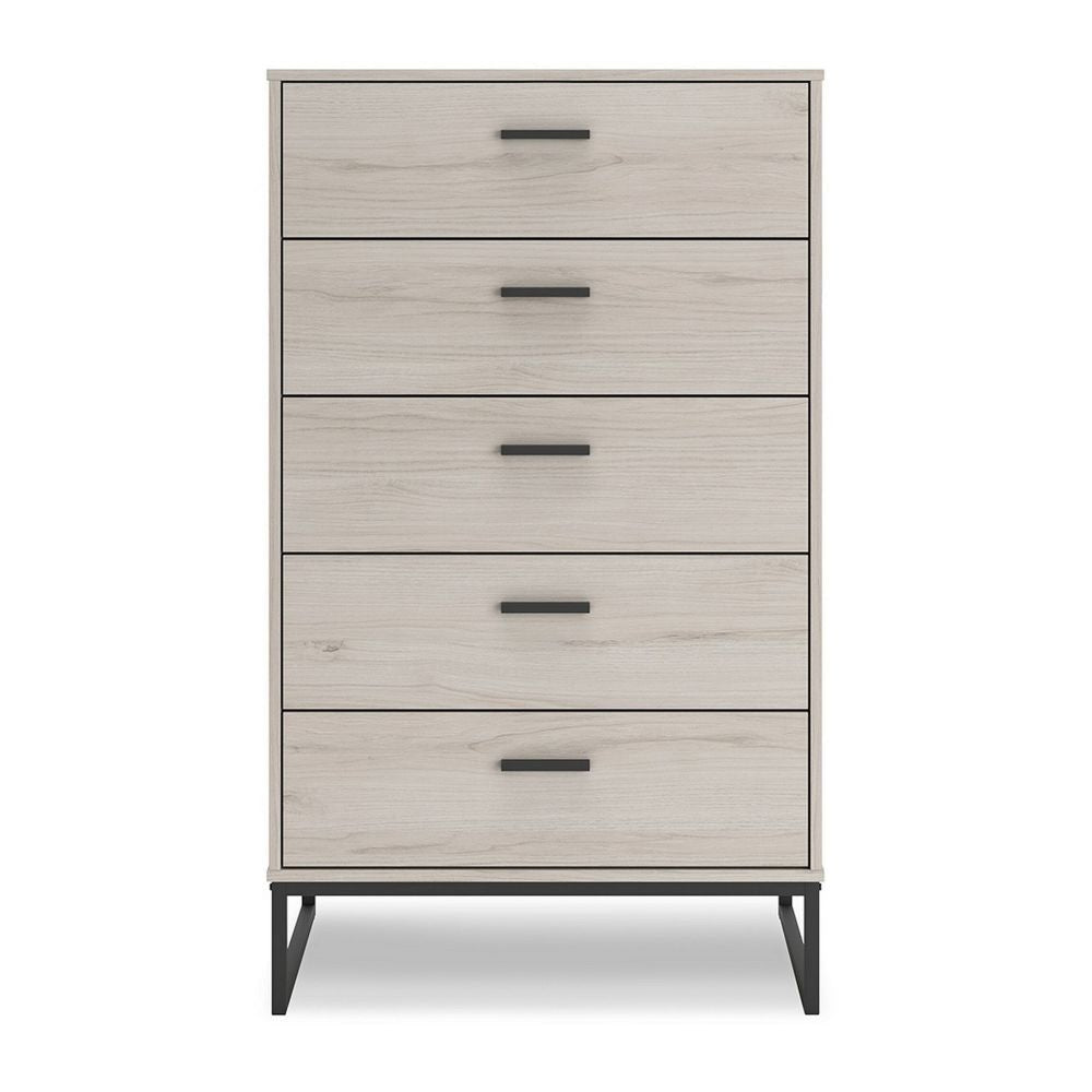 Zed 51 Inch 5 Drawer Chest Natural Beige Wood Frame Black Metal Base By Casagear Home BM296908