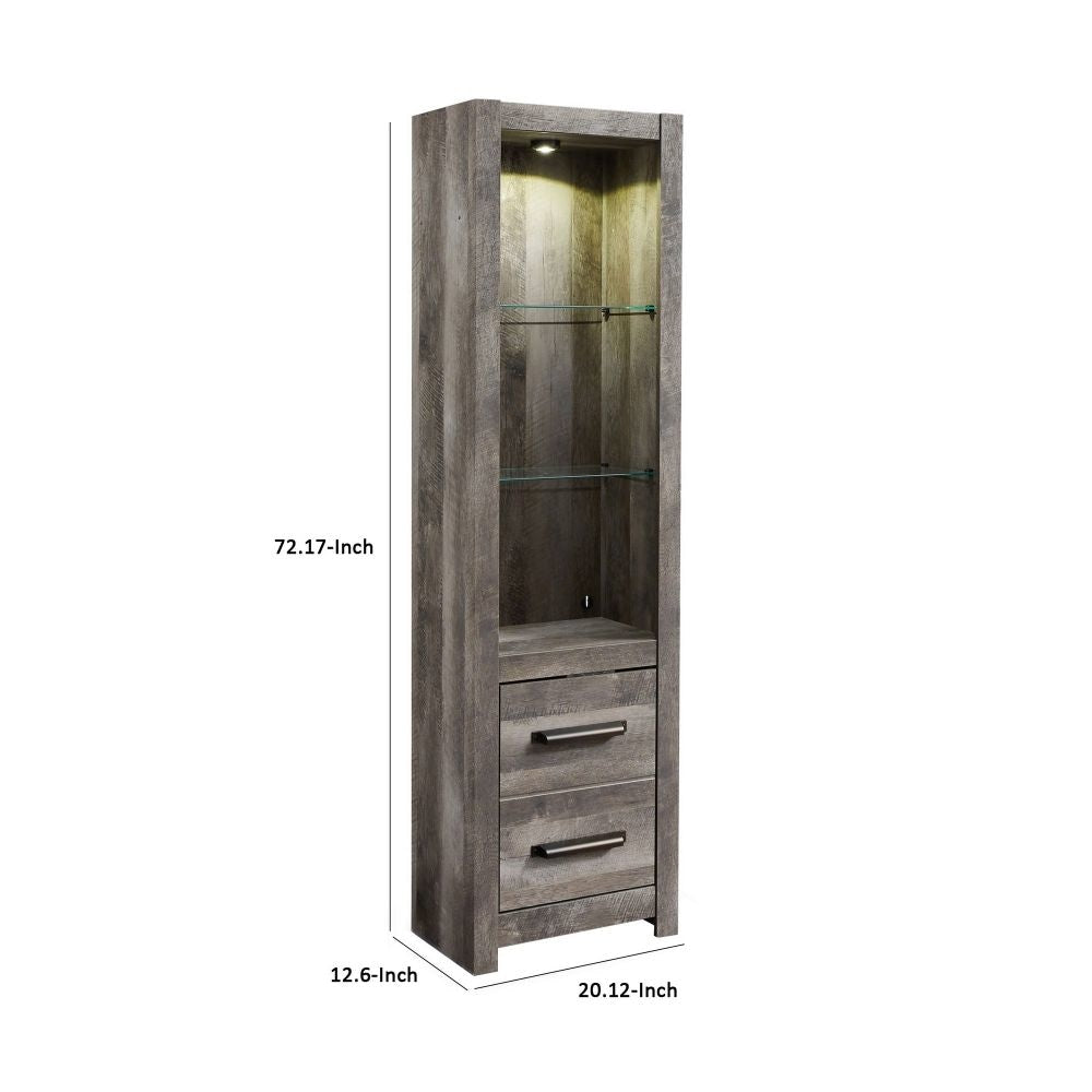 72 Inch Side Pier 2 Glass Shelves 2 Bottom Drawers Rustic Gray Finish By Casagear Home BM296913