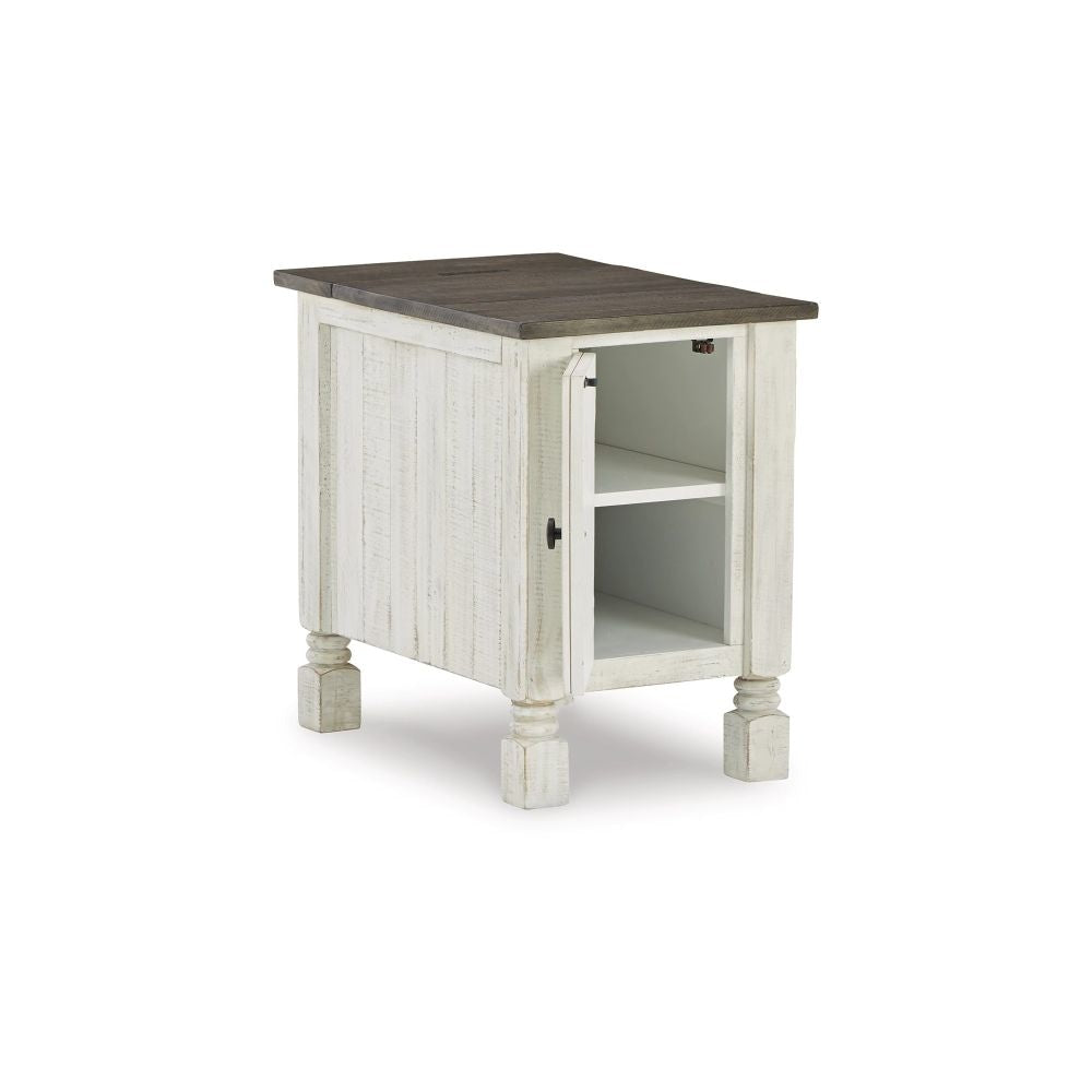 Tex 24 Inch Chairside End Table Gray Plank Surface USB Charger White By Casagear Home BM296922