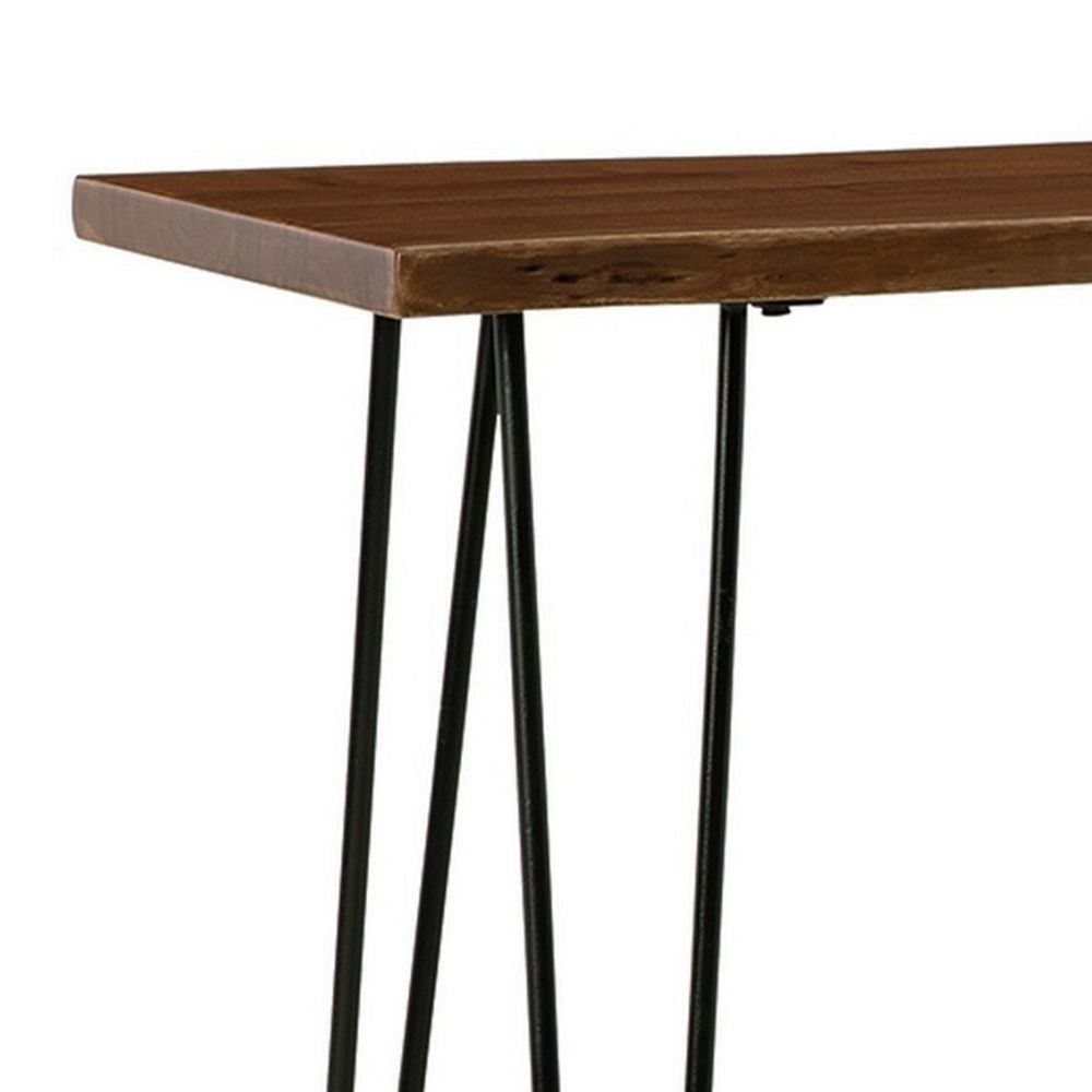 70 Inch Counter Height Dining Table Light Brown Wood Black Metal Legs By Casagear Home BM296925