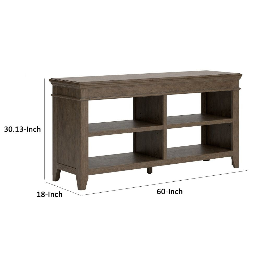 Vells 60 Inch Credenza Table 2 Adjustable Shelves Brushed Grayish Brown By Casagear Home BM296974