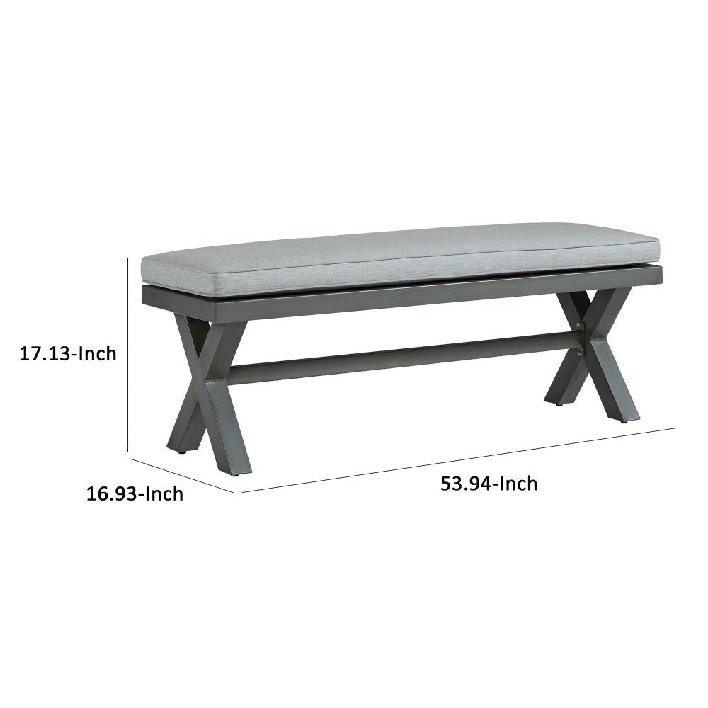 Asp 54 Inch Outdoor Bench Gray Aluminum Frame Soft Polyester Cushioning By Casagear Home BM296993