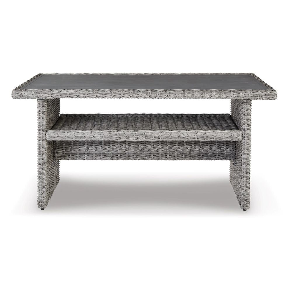 Dune 59 Inch Outdoor Table Smooth Gray Resin Wicker Open Bottom Shelf By Casagear Home BM297004