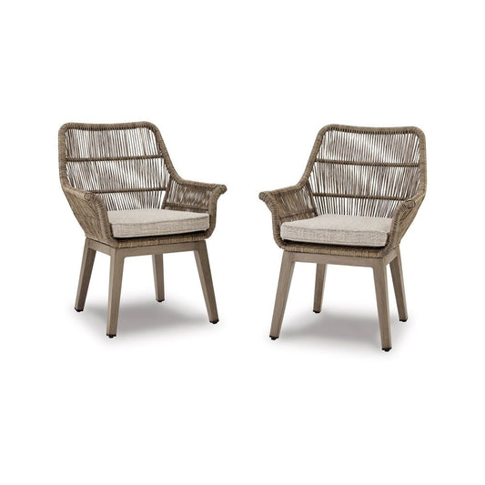 Rune 27 Inch Outdoor Wicker Woven Armchair, Set of 2, Aluminum Frame, Beige By Casagear Home