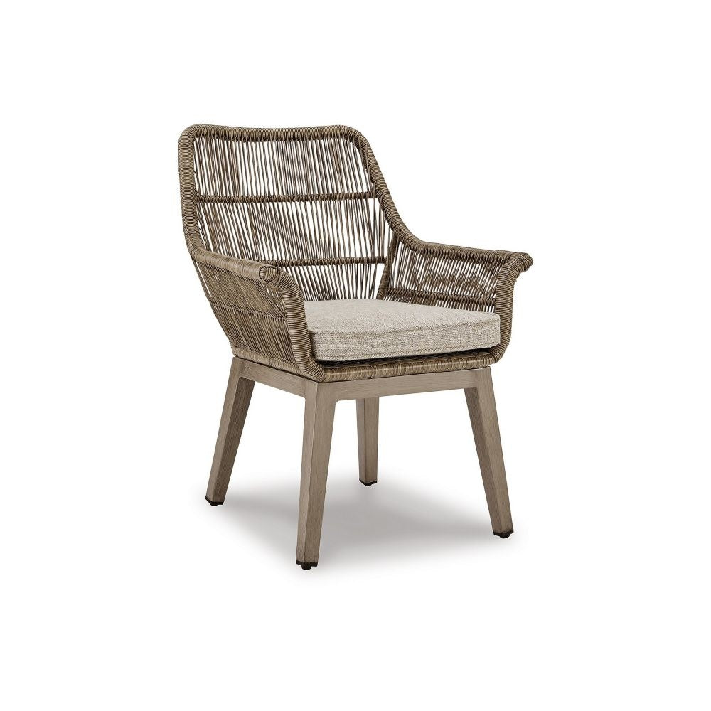 Rune 27 Inch Outdoor Wicker Woven Armchair Set of 2 Aluminum Frame Beige By Casagear Home BM297013