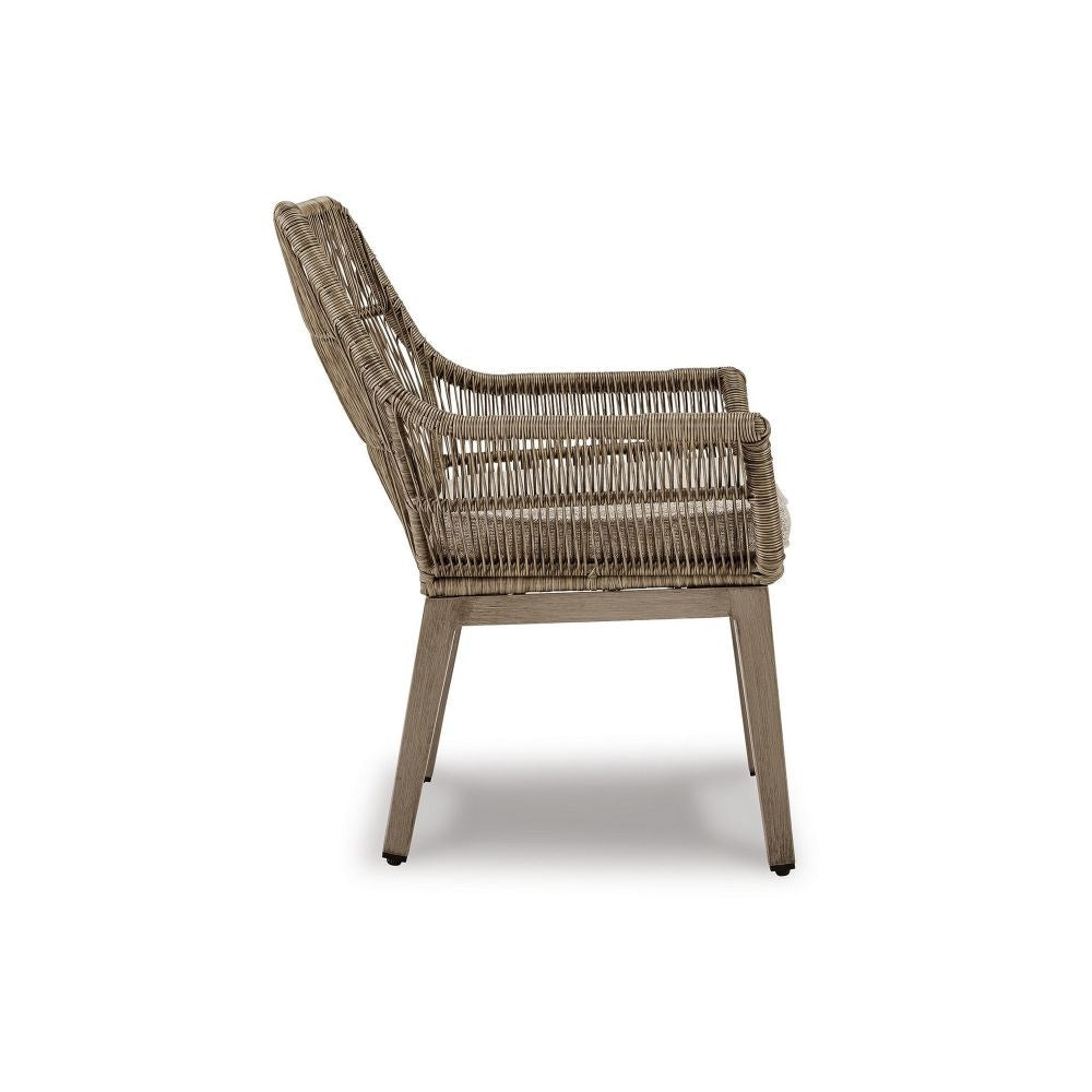 Rune 27 Inch Outdoor Wicker Woven Armchair Set of 2 Aluminum Frame Beige By Casagear Home BM297013