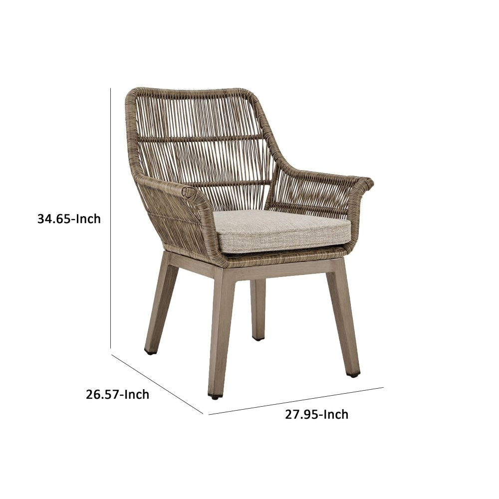 Rune 27 Inch Outdoor Wicker Woven Armchair Set of 2 Aluminum Frame Beige By Casagear Home BM297013