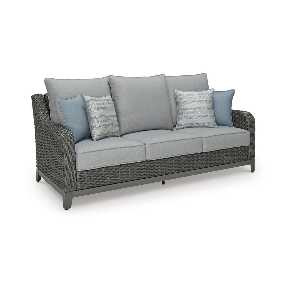 Asp 80 Inch Outdoor Resin Wicker Sofa, Aluminum Frame, Soft Gray Polyester By Casagear Home