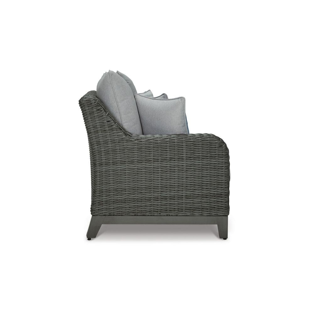 Asp 80 Inch Outdoor Resin Wicker Sofa Aluminum Frame Soft Gray Polyester By Casagear Home BM297046