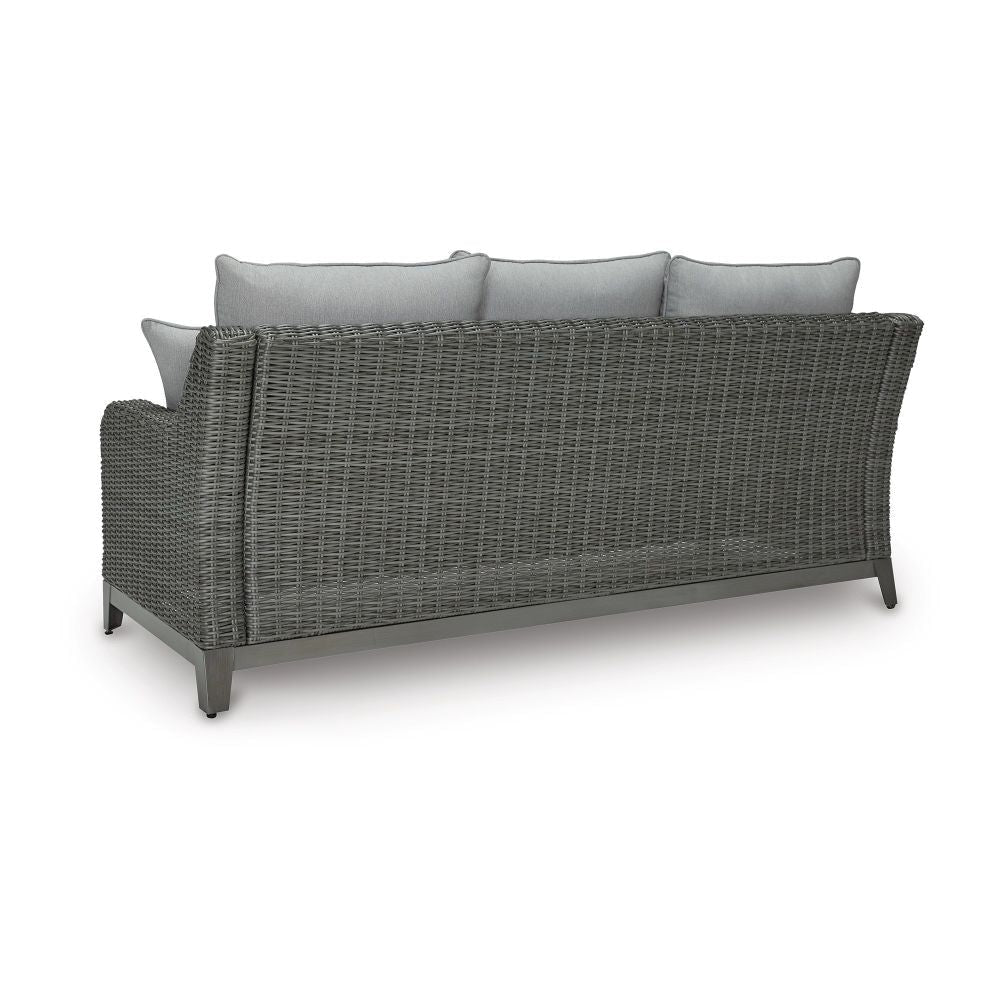 Asp 80 Inch Outdoor Resin Wicker Sofa Aluminum Frame Soft Gray Polyester By Casagear Home BM297046