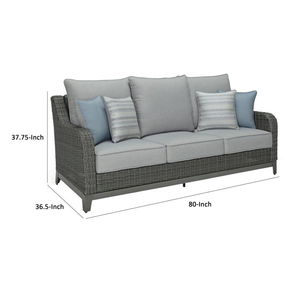 Asp 80 Inch Outdoor Resin Wicker Sofa Aluminum Frame Soft Gray Polyester By Casagear Home BM297046