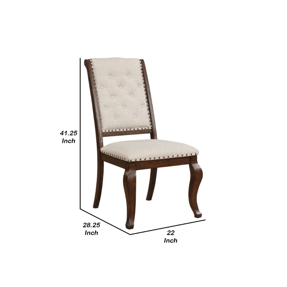 Doe 22 Inch Dining Chair Set of 2 Soft Cream Fabric Deep Button Tufting By Casagear Home BM297158