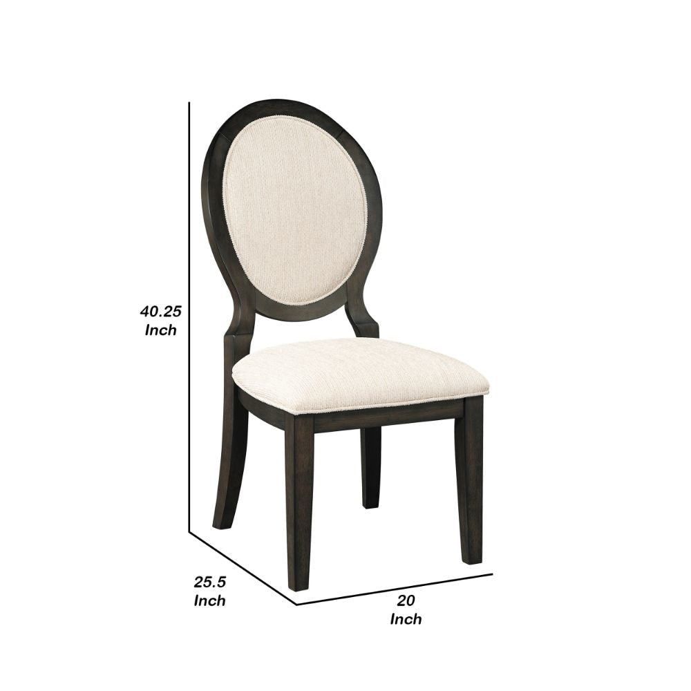 20 Inch Dining Chair Set of 2 Oval Padded Back Polylinen Cream Fabric By Casagear Home BM297159