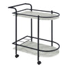 Rhea 32 Inch Bar Cart Trolley, U Shaped Tray, Faux Marble Shelves, Black By Casagear Home