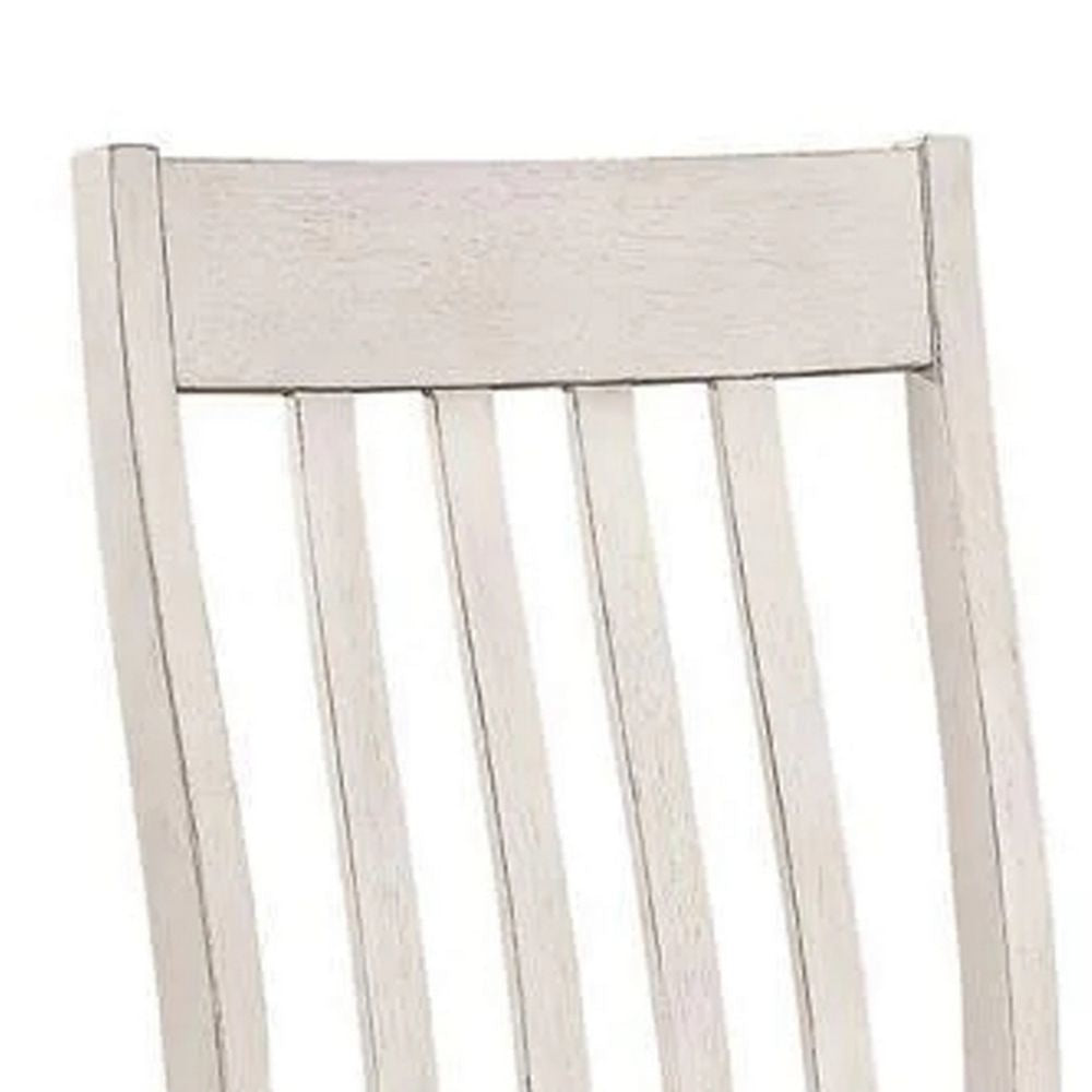 18 Inch Dining Chair Set of 2 Slatted Back Antique White Wood Frame By Casagear Home BM297183