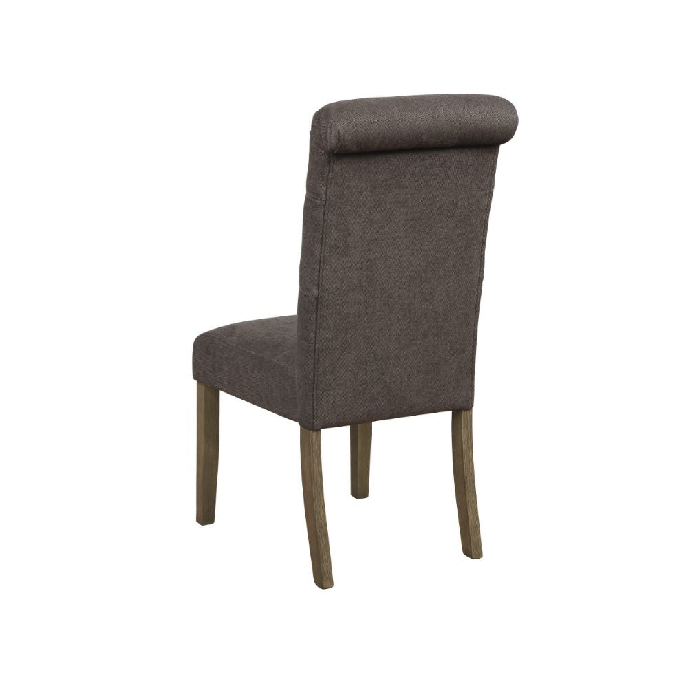 Neli 19 Inch Side Dining Chair Set of 2 Rolled Button Tufted Back Brown By Casagear Home BM297189