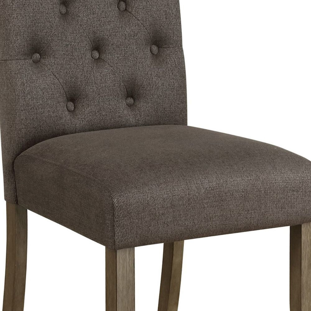 Neli 19 Inch Side Dining Chair Set of 2 Rolled Button Tufted Back Brown By Casagear Home BM297189