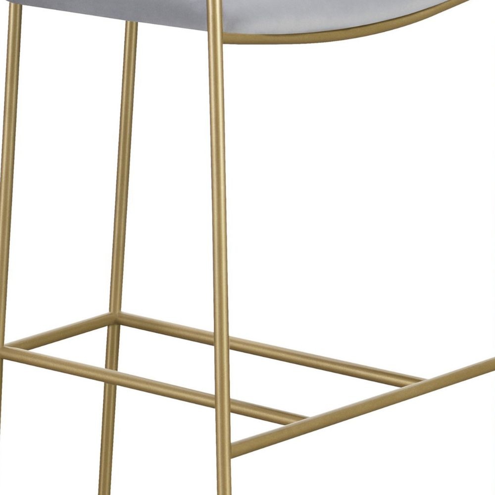 Lox 30 Inch Modern Barstool Gray Padded Back and Seat Gold Finish Metal By Casagear Home BM297212