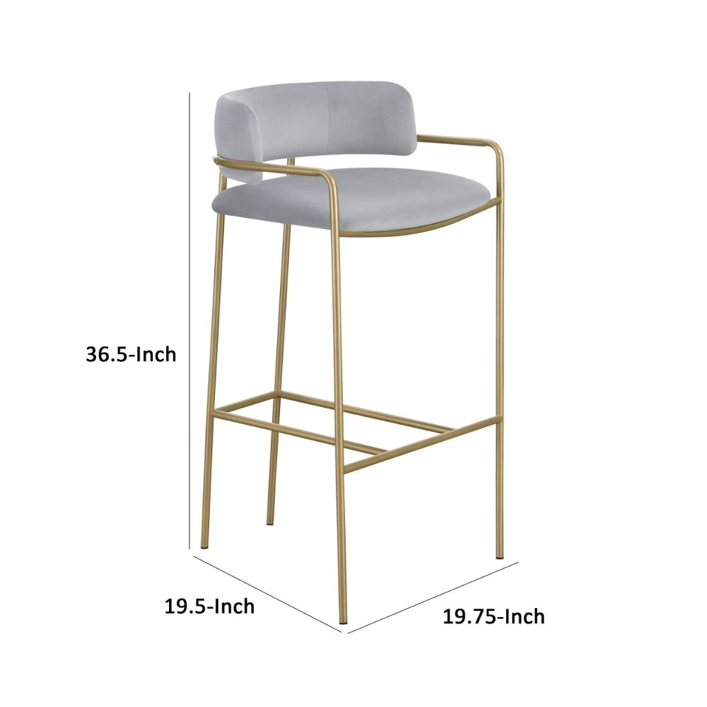 Lox 30 Inch Modern Barstool Gray Padded Back and Seat Gold Finish Metal By Casagear Home BM297212