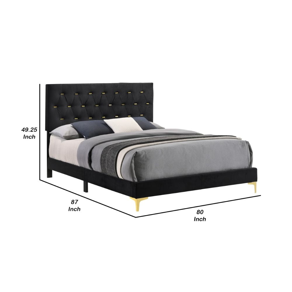 Lif Platform King Size Bed Panel Tufted Headboard Gold Black Velvet By Casagear Home BM297256