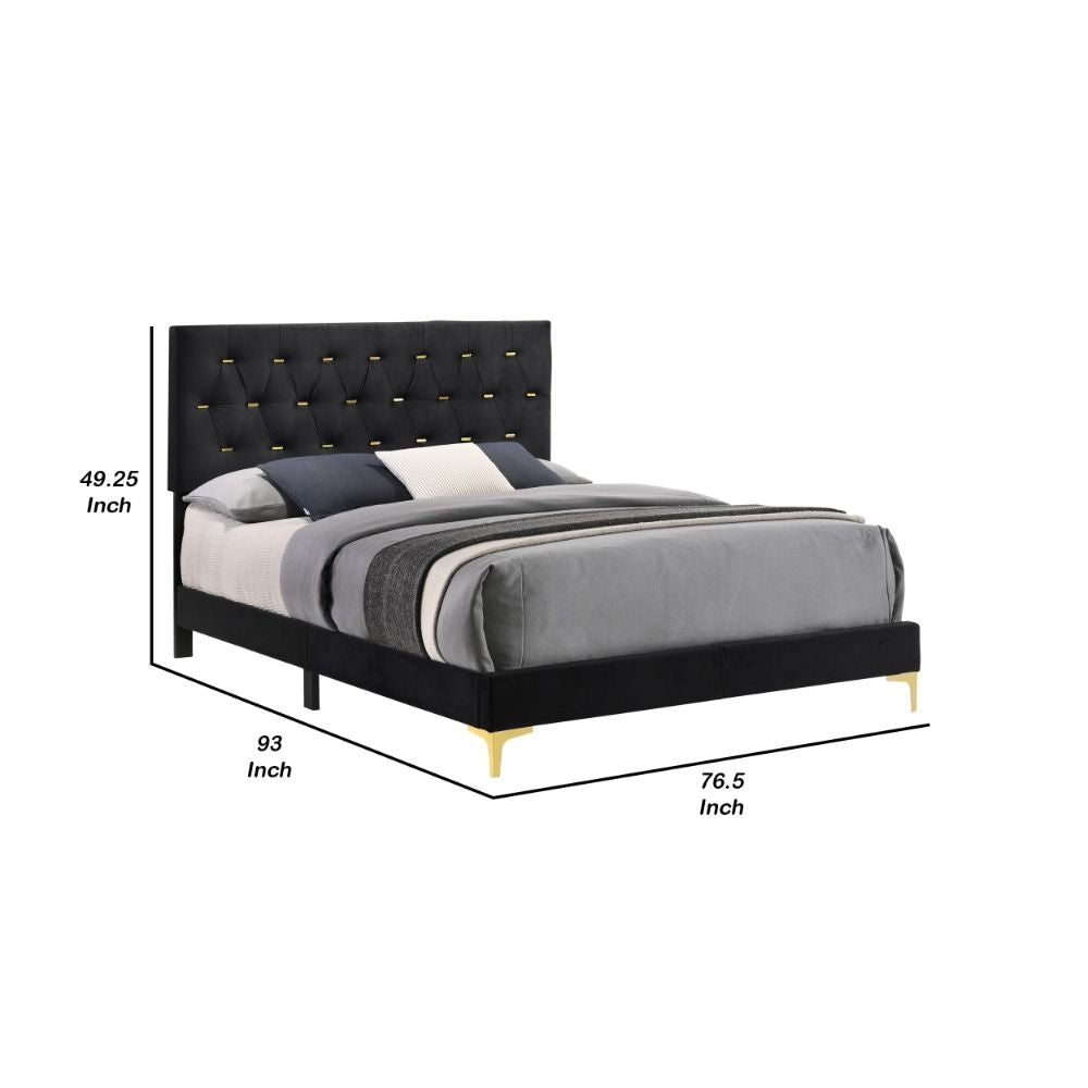 Lif Platform California King Size Bed Tufted Headboard Gold Black Velvet By Casagear Home BM297257