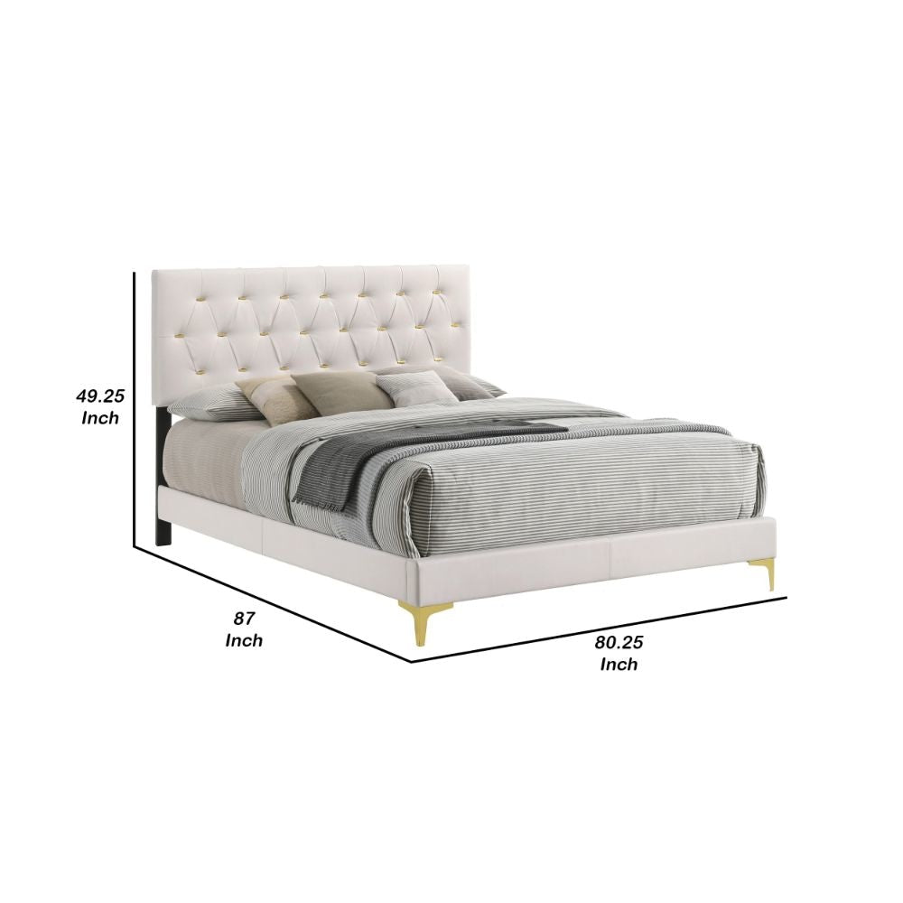 Lif Platform King Size Bed Panel Tufted Headboard Gold Legs White Velvet By Casagear Home BM297259