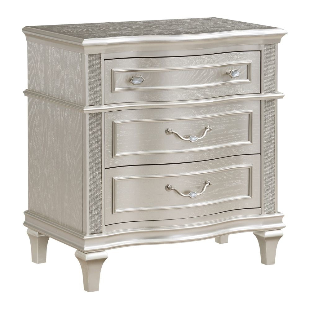 Inz 32 Inch 3 Drawer Nightstand, Elegant Trim Details, Silver Finish  By Casagear Home