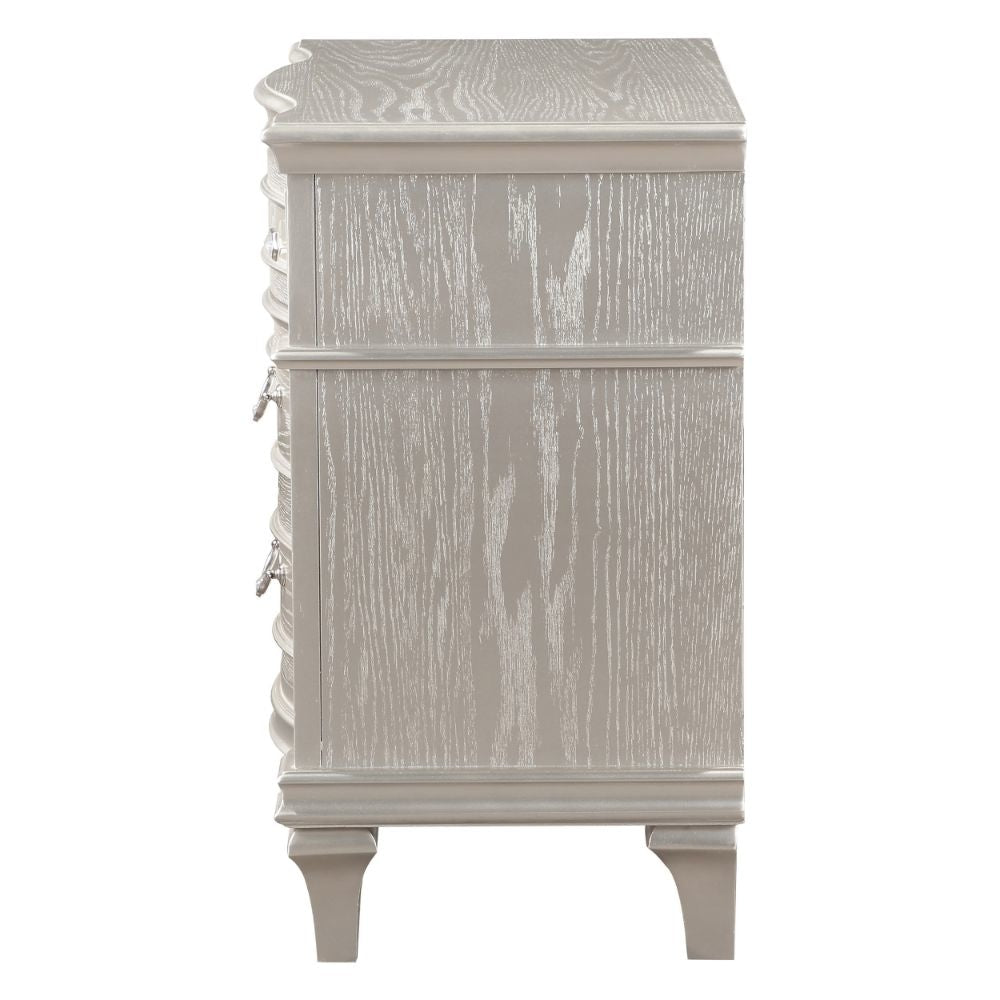 Inz 32 Inch 3 Drawer Nightstand Elegant Trim Details Silver Finish By Casagear Home BM297261