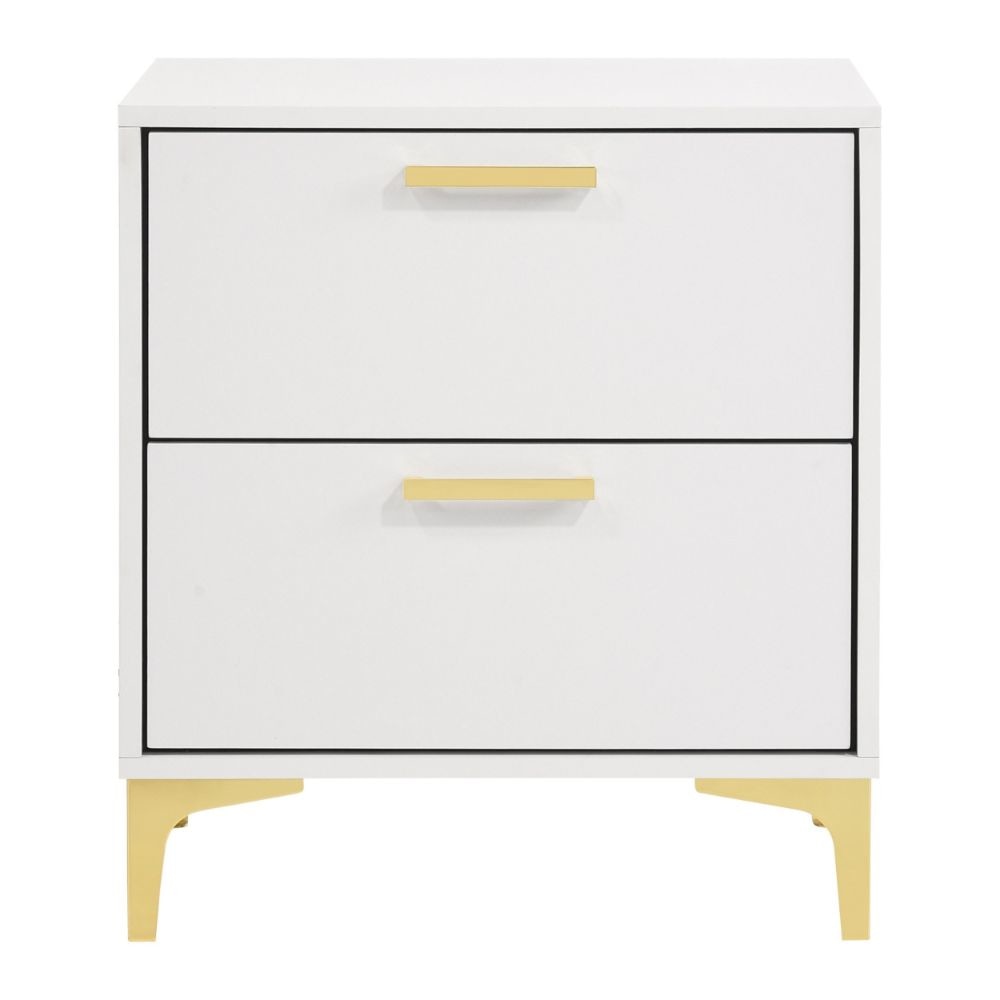 Lif 25 Inch Modern 2 Drawer Nightstand Gold Metal Accents Pure White By Casagear Home BM297267