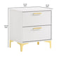 Lif 25 Inch Modern 2 Drawer Nightstand Gold Metal Accents Pure White By Casagear Home BM297267